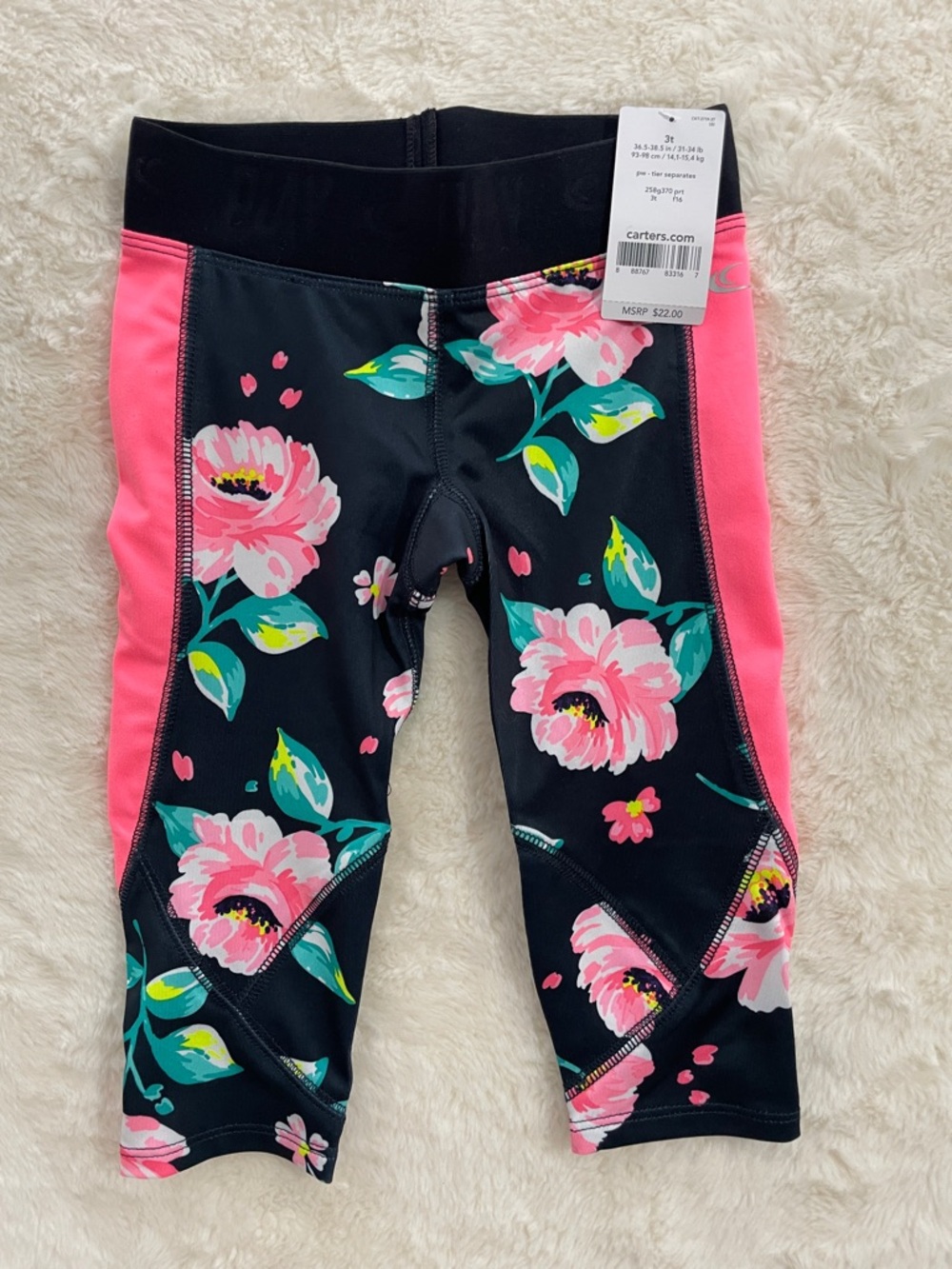 SALE! NWT Carter's Black Capri Leggings with Pink Floral Panels